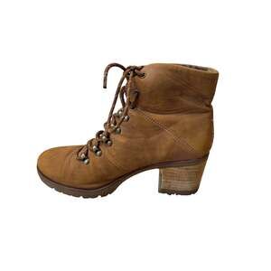 Korks KR00991 Womens 8M Brown Lace Up Ankle Boots Block Heel Floral Lining